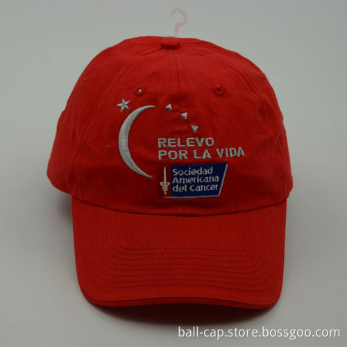 Cotton embroidery 6 panels baseball cap in red